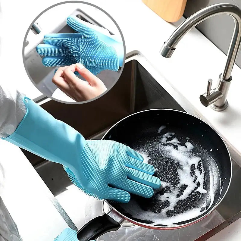 🔥High Quality Imported™ Magic Silicone Cleaning Gloves + Kitchen Cleaning  - Pack of 3